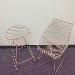 2 Pink Metal Chairs 