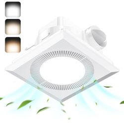 Hon&Guan Bathroom Exhaust Fan with Light, Quiet Square Bathroom Vent Fan with Adjustable LED Light 3000K/4500K/6500K, 110 CFM, 1.0 Sones, Exhaust Fan