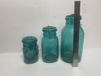 Set of three ball ideal eagle blue mason jars Antique Thumbnail