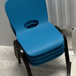 Set Of 4 Lifetime Kids Chair Mid-Century Fun Mono-seat Design Stacking - Blue (80472) 
