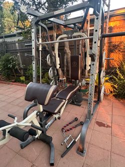 MARCY DIAMOND ELITE OLYMPIC SMITH MACHINE WITH OLYMPIC WEIGHTS AND BENCH