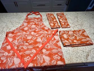 Discontinued Sur La Table 100% Linen Fall 6 pc Set – Runner, Apron, 4 Napkins! 🍂