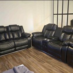 BLACK LEATHER sofa & loveseat SET 🖤🖤
