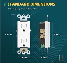 Decorator Electrical Wall Outlets, 15 Amp Tamper Resistant Standard Decor Receptacle