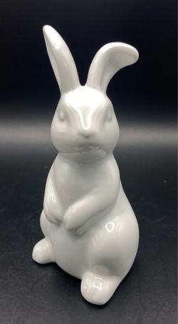 Adorable White Ceramic Bunny w/Floppy Ear. Cute Home Decor