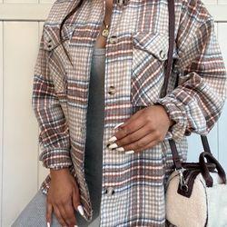 Brown Grey Blue Beige Nude Flannel Shacket