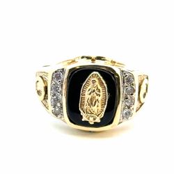 Men’s 10k Yellow Gold Black Stone Virgin Mary Horseshoe Ring Size 10.5 GP3125136