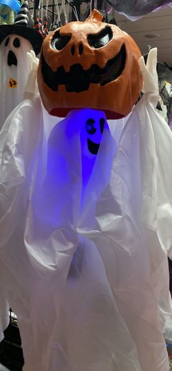 Halloween Hanging Peekaboo Ghost In And Out Of Pumpkin. Sound Activated. 