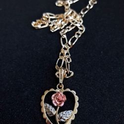 Heart with Rose Pendant W Chain