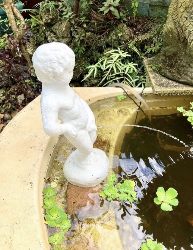 24” Peeing Boy Concrete Water Fountain/Statue: 24”H x 11”W x 9”D