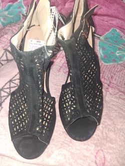 Black Cutout Peep-Toe Heeled Sandals