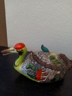 Antique Japanese Banko ware figurative bird  water fowl tea pot.