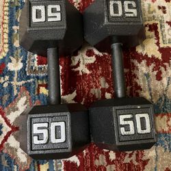 Cast-iron hex dumbbell pair