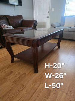 Dark Wood Coffee Table with Glass Top