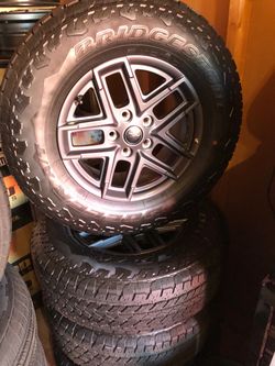 New Jeep Gladiator/ Wrangler. 245 75 R 17” Bridgestone Dueler A/T’s. Lo/no miles dealership take offs. $600 firm. Will sell wheels $250 set. Singles $