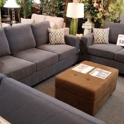 Brand New Gray Chenille Linen Sofa + Loveseat 2PCs Set