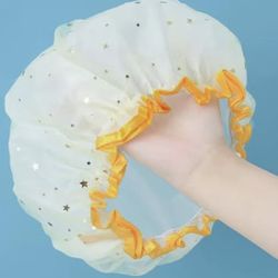 New Yellow Gold Star Shower Cap Bonnet with Yellow Gold Trim