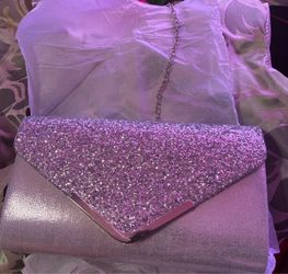 Brand New Silver Glitter Envelope Clutch with Chain Strap