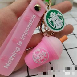 Pink coffee pendant keychain .