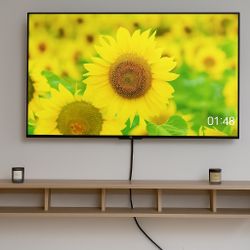 65 Inch Roku Tv With Wooden Floating Shelf