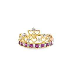 10k Yellow Gold Ring with Step Cut Baguette Rubies 