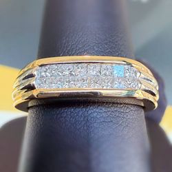 14k solid 2 tone gold 1.2CTW Natural Diamond Princes cut Wedding Band Ring sz9.25 5.5mm