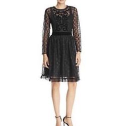 Black Lace Long Sleeve Fit & Flare Dress