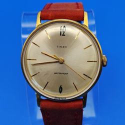 Vintage Timex 33mm Mens Mechanical Watch New Leather Strap W/ Deployment Clasp 