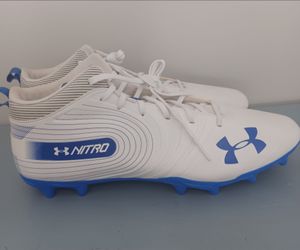 Men's Under Armour UA Nitro Select Mid White Royal Blue Football Cleats Sz 16🏈