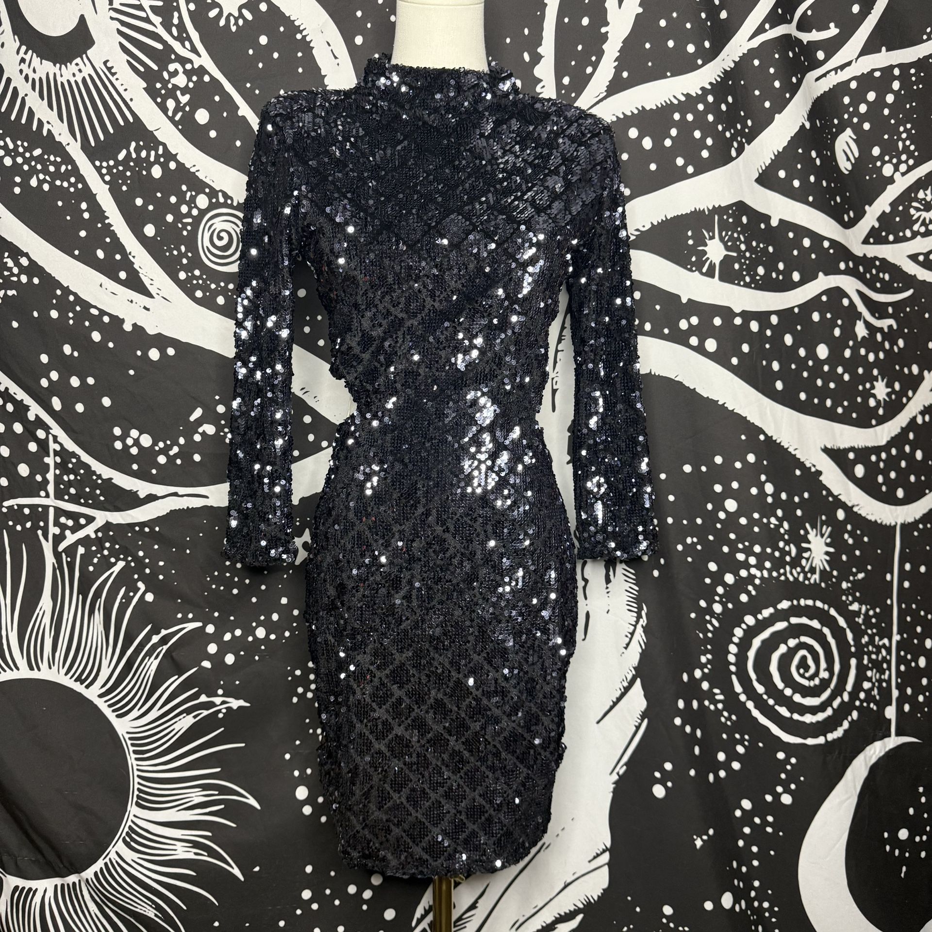 Love Culture Black Sequin Long Sleeve Dress