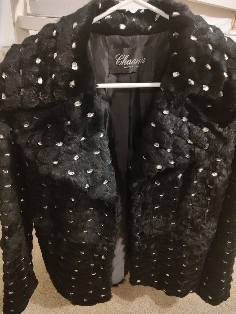 Ladies Fur Coat Black Rabbit Fur Size Medium/Small