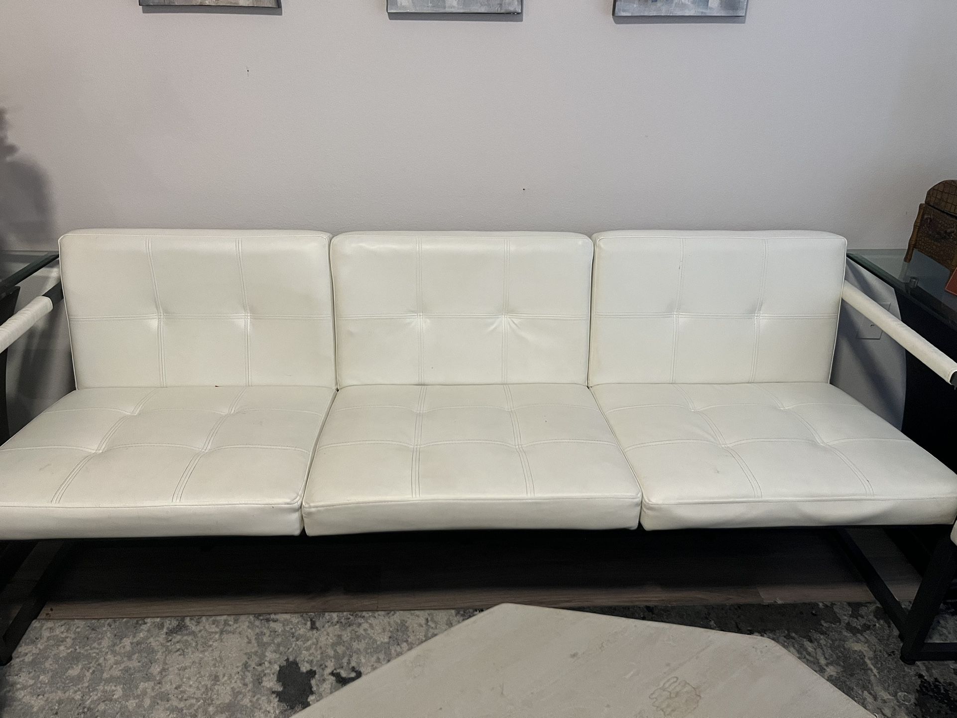 3 Pieces White Leather Metal Frame Sofa