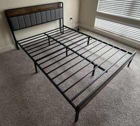 Queen Platform Bed Frame w/ Upholstered Headboard