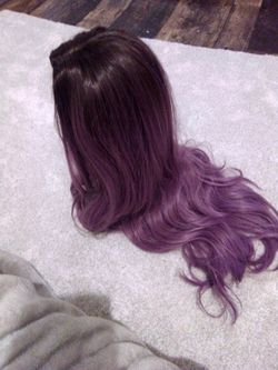 Long Wavy Synthetic Purple And Brown Hair #43