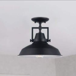 Hampton Bay Wilhelm 12 in. 1-Light Black Farmhouse Semi-Flush Mount Kitchen Ceiling Light
