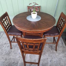 Height Pub Table (Bar Table With 4 Tall Wood Chairs) 