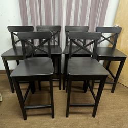 (3 Left) IKEA Ingolf Bar Stools with back rest. Brown-Black Counter Height Barstools. Some scuffs. $20 each