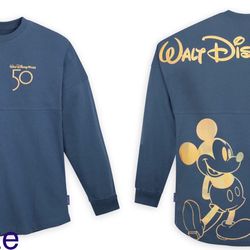 🔥Disney Parks Disney World 50th Mickey Navy Gold Earidescent Spirit Jersey 