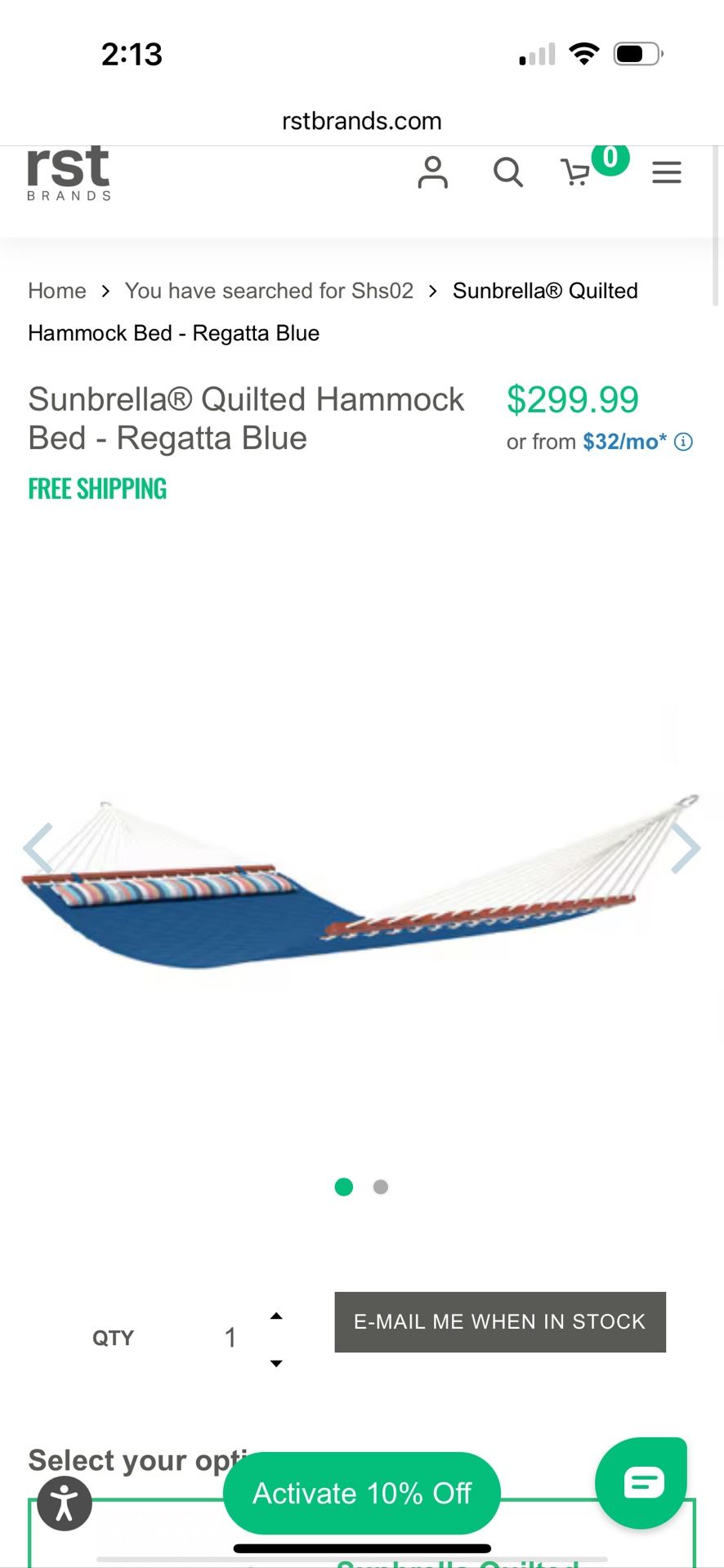 Sunbrella® Quilted Hammock Bed - Regatta Blue