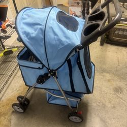 Bestpet Blue Foldable Pet Stroller - 360  degree wheels