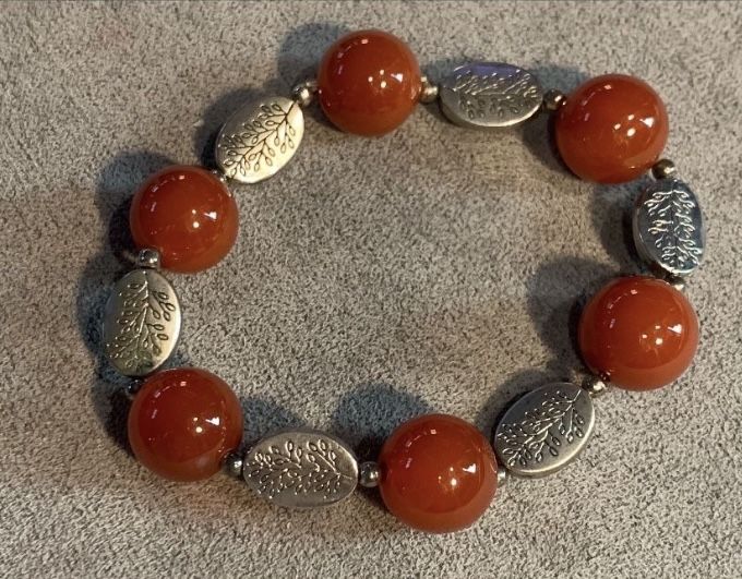 Stretch Carnelian And Silver Bracelet. Carnelian Is A Natural Gem Stone. Matching Earrings And Ring On My Page. Tap Picture