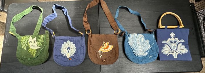 Lot of 5 Vintage, Handmade Quilted Batik Fabric Shoulder Boho Style