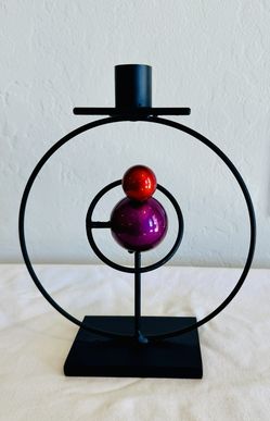 Modern Atomic Design Rick Martin 2013 Signed Metal Planets Candleholder