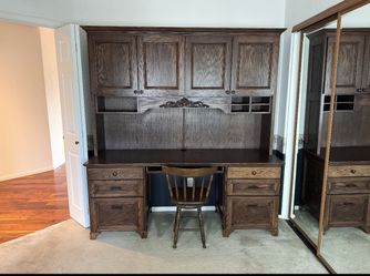 Solid Vintage Wood Desk And Chair