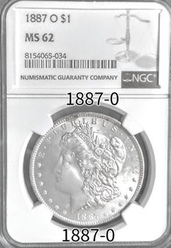 1887-0 Morgan Silver Dollar; NGC Graded  Mint State-62