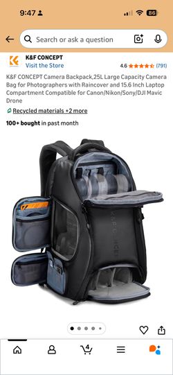 K&F CONCEPT Camera Backpack,25L Large Capacity Camera Bag for Photographers with Raincover and 15.6
