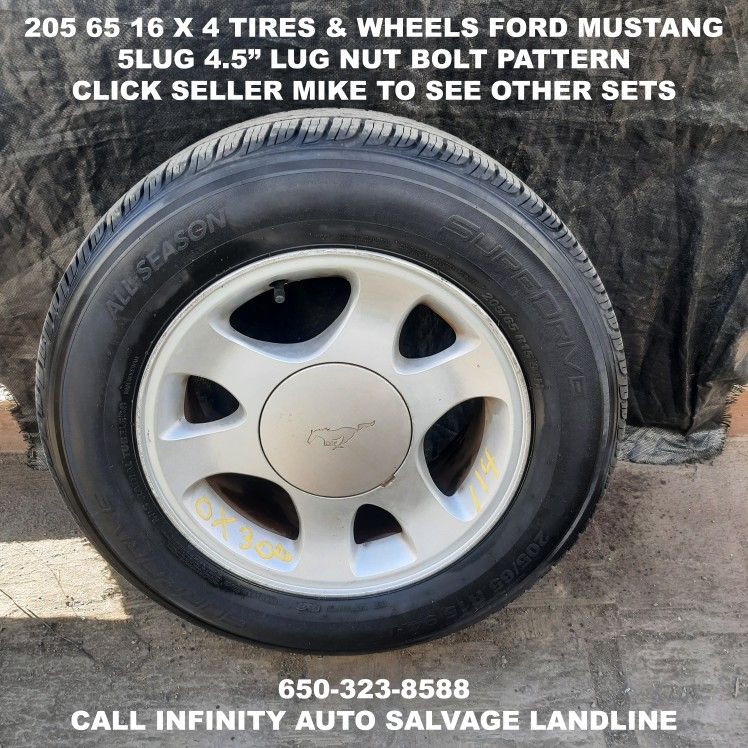 205 65 15 X 4 Tires & Wheels Off Ford Mustang With 5lug 4.5" Lug Nut Bolt Pattern.