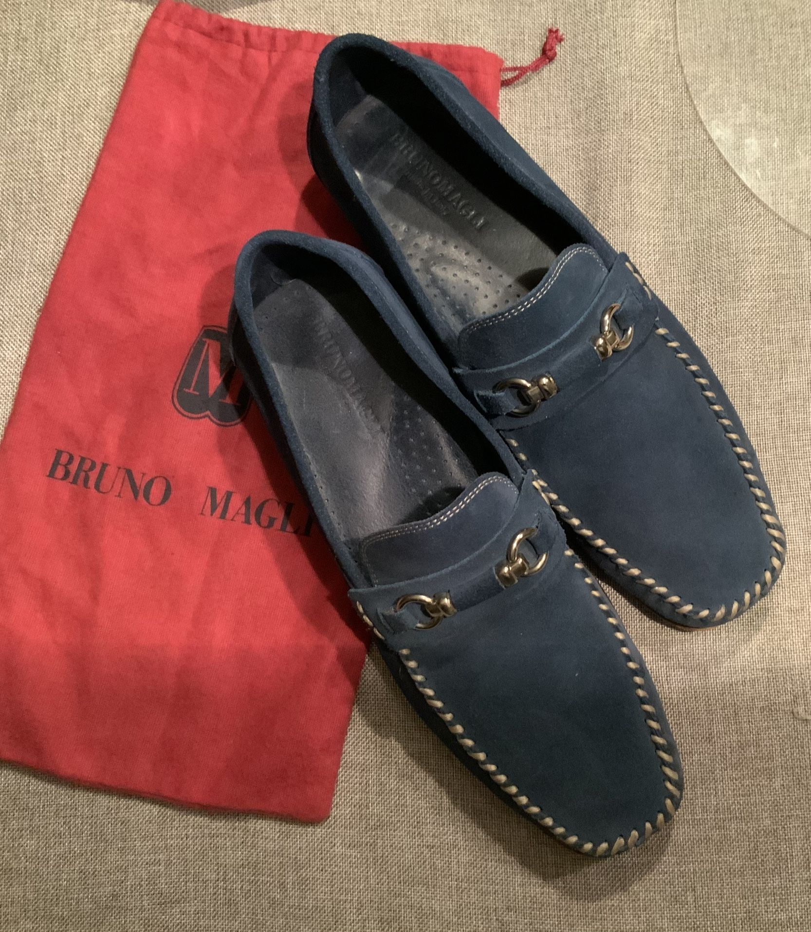 Men’s Bruno Blue Suede Loafers, Size 9 1/2