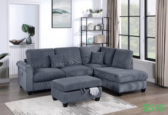 Corduroy Sectional Sofa With Ottoman Storage And Usb Charging Port,New Products : American Fashion Style Bags On Sale