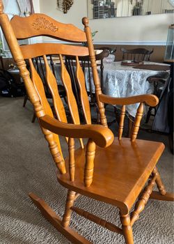 Solid Wood Rocking Chair with Carved Back